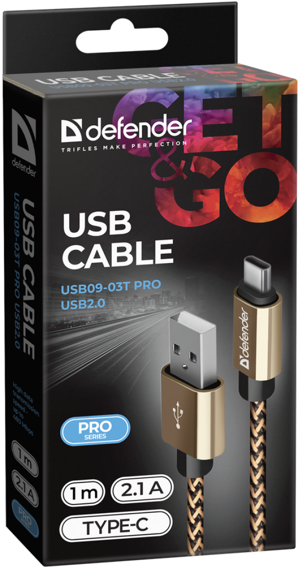 Defender USB09-03T PRO USB2.0 Golden, AM-Type-C, 1m